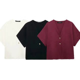 Women's Explosive Round-Neck Striped Open-Sleeved