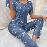 Spring Milk Silk Home Clothing Women's Summer Thin Cartoon Print Short-Sleeved Trousers Can Be Worn