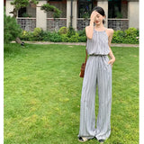 Zingj Photo Striped Neck Vest Wide Leg Pants Suit Female Ins Style Korean Version Fashion Two