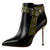 Shoes Belt Buckle Women Ankle Boots Leather Shoes High-heel Boots Stiletto Pointed Toe Short Boots Plush Winter