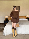 Xixi 13 Line 2025 Autumn White Standard Temperament Knitted Round Collar Dress With Thin High Waist Short Dress Woman