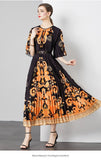 Exquisite Dress Women 2025 New Lazy Wind Collar Mid-Sleeves To Close The Waist Temperament 100-Fold Printing