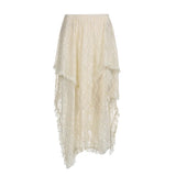 Vintage Crumbat Splicing Half-Body Skirt Holiday High-Waisted Thin A-Shaped Skirt New Mid-Long