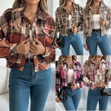 Shooting Autumn And Winter Casual Lattice Fake Pocket Long Sleeve Jacket Jacket Women's
