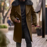 Men's Casual Large Wool Collar This Coat Solid Color Double Buckle Men's Coat To Keep
