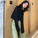 Sleeve T-shirts Women Crop Top Solid Thin Sun-proof Korean Style Loose All-match Teens Chic Ins Womens Trendy Ulzzang