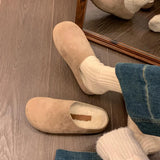 Base Plus Velvet Hairy Shoes Women 2025 Autumn And Winter New Simple Flat Floor Frosted Leather Wear Warm Birken