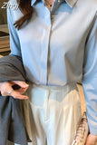 Spring Satin Women's Shirts Fashion Silk Button Solid OL Elegant Ladies Tops Long Sleeve Blouse Basic Women Shirts