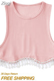 Women's Tank Tops Ribbed Sleeveless Round Neck Rhinestone Tassel Hem Design Summer Streetwear Crop Tops Slim
