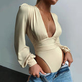 Zingj And Autumn Jacket Women's Sexy Long Sleeves Deep V Waist Pleated Temperament