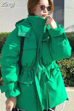 Korean Fashion Green Warm Parkas Coat Thicken Oversized Jackets Casual Parkas With Pocket Women Winter Coat