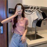 Zingj Embroidery T-Shirt Female Ins Tide Short Hot Girl Slim Pure Desire Wind Slim Short Sleeved Shirt 2024 Summer