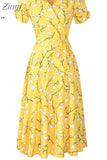 Women Floral Print Bohemian Beach Dress Short Sleeve Elegant Vintage A-Line Summer Chiffon Dress Casual Boho