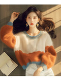 Stitched-In Printed Knitted Sweater 2025 Autumn And Winter New Korean Niche Design Soft-Clip Collar