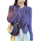 Zingj Small Fragrant Wind Pure Color Sweater Irregular Design Sense Small Versatile Show Thin Short Long Sleeve Knit Cardigan Female-Outfit