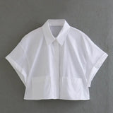 Summer Style Loose Short Pocket Decorated Poplin