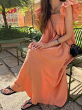 Chic Ruffle Edge Pleated Summer Women Dress 2023 New Ladies Elegant High Waisted Dresses Fashion Woman Cotton Long
