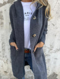 And Winter New Solid-Color Hooded Knitted Cardigan Women's Long-Sleeved Sweater Coat Loose Single-Dbutton Pocket