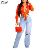Women Bodysuit Shirt Full Sleeve Solid Color Streetwear Turn Down Crop Top Shirt Clothes For Women