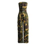 Zingj New Fashion Spray Color Camouflage Wipe Chest Integrated Overalls Sexy Hot Girl Jumpsuit