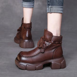 Head-Level Kraft Handmade Pine Cake Boots Women Autumn And Winter New Naked Boots Thick And Square Head Martin