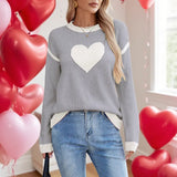 Autumn And Winter Hot Sweater Women Hit The Color Love Peach Collar Knitted Jersey Valentine's
