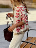 New Casual Fashion Slimming Plant Print Polo Collar Women Zipper New Coat
