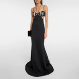 Fashion Sexy Sling Dress Dress 2025 Early Spring New Squine Splicing High-End Feel Waist Hanging Neck Long
