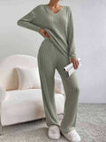 And Winter New Women's Pure Color V-Neck Loose Blouse Casual Straight Trousers Pit Two
