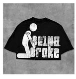 Cool Boy New English Before And After Printing 毛棉 Five-Sleeved T-Shirt Round Collar