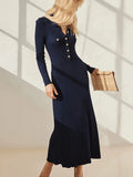 French Knitted Dress Elegant Knitted Long-Sleeved Women's