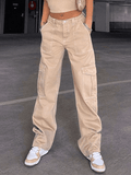 Pocket Detail Straight Cargo Jeans- Outfit