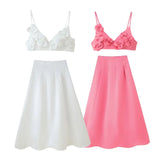 Women's Clothing In The Summer Of 2025 Fashion Two Colored Flowers Solid Colored Dress