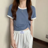 Zingj Color Round Collar Short-Sleeved T-Shirt Female 2024 New Summer Bottom Shirt Korean Version Slim Short Student Top