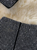 Women Black/White Diamonds Two Piece Set Party Slash Neck Off Shoulder Camis Tops + High Waist Pants Female Suit Autumn