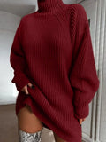 Turtleneck Oversized Knitted Dress Autumn Solid Long Sleeve Casual Elegant Mini Sweater Dress Winter Clothes-Outfit
