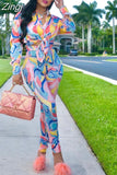 Piece Set Women Set Flower Print Long Sleeve Blouse Tops And Pant Suits Sheath Matching Fashion Outfit Spring