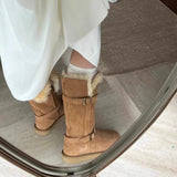 One Snow Boots Women 2025 Winter New Retro Round Head Flat Bottom Plus Velvet Tube Snow Cotton But Knee