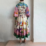 Women's Dress 2025 Casual Personality Print V Tie With Long Sleeve Dress