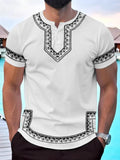Men's Summer Casual Short-Sleeved Digital Prints Flower Curved Hem