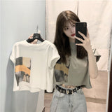 Zingj Celebrity Short-Sleeved T-Shirt Female Jacket Short Style Student Korean Version Loose 2024 Summer New Heart Machine Crop Ins
