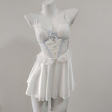 With Chest Cushion Pure Lust Wind Pajamas Female French Pure Lust Wind High-Grade Lace Perspective Thin Ice Ribbon Sling