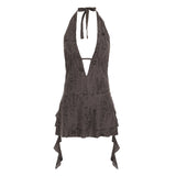 Wasteland Terrefty Hanging Neck Irregular Strapped Ribbon Dress Hottie Deep V-Leader Old Short