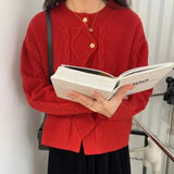 Zingj Spring New Korean Department Temperament Elegant Loose Sweater Coat Irregular Round Collar Twist Knitting Cardigan Female-Outfit