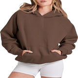 Hot Sales Loose Leisure Sleeve Hooded Solid Color Plus Velvet Lady's
