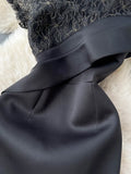 Women Black Sexy Lace Embroidered Pastchwork Party Long Dress Elegant Stand Collar Short Sleeve Ruffle Hem Maxi Robe