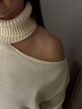Enter The High-Collar Shoulder Sweater Unique Asymmetric Design Gentle Apricot Gray Color Optional Autumn And Winter