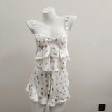 Fraiding Splicing Simulation Silk Sling Shorts Pajamas Set Idyllic Spring And Autumn Pure Thin Home Clothes
