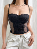 Fashion Milkmaid Black Skinny Corset Lace Top Elegant See Through Sexy Crop Tops Ladies Camisole Hook Bustier
