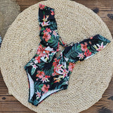 Printed Flowers Even Lotus Leaf Side Body Swimsuit Women 2025 New Swimsuit Bare